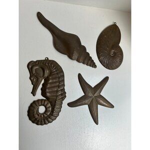 Brass Ornaments Nautical Seahorse, Shell, Starfish, Conch Dept 56 Lot Of 4
